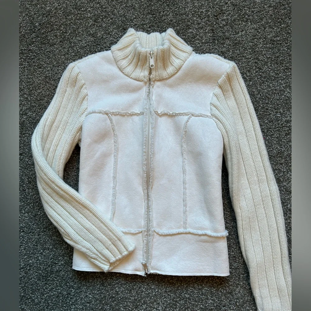 Suede / Cotton Sweater Jacket - Picture 1 of 4